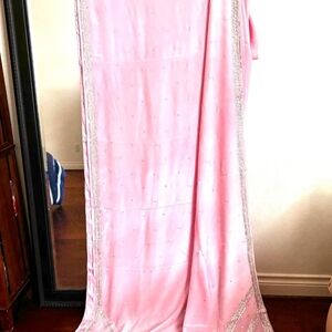 Elegant Pink Sari with Silver Embellishments